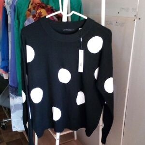 T Tahari Black and White Polka Dot Sweater